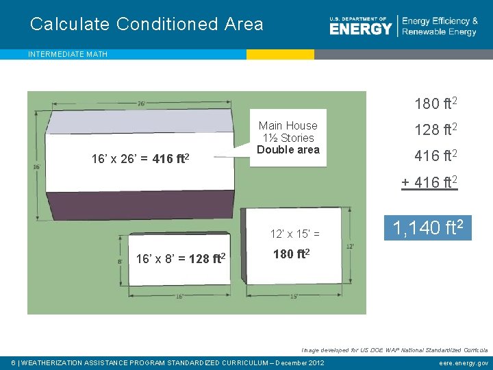 Calculate Conditioned Area INTERMEDIATE MATH 180 ft 2 16’ x 26’ = 416 ft