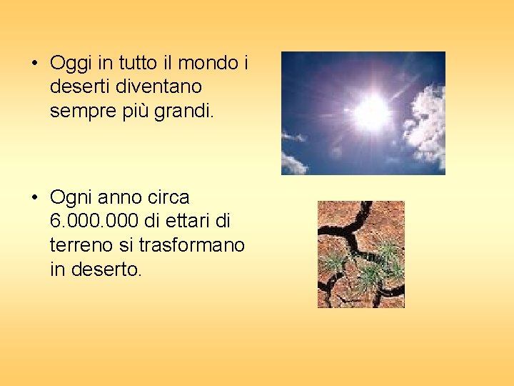  • Oggi in tutto il mondo i deserti diventano sempre più grandi. •