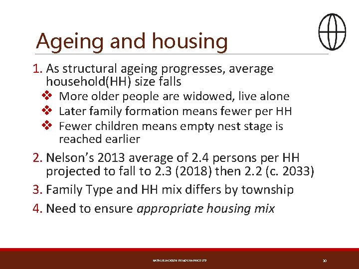 Ageing and housing 1. As structural ageing progresses, average household(HH) size falls v More