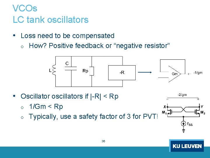 VCOs LC tank oscillators • Loss need to be compensated o How? Positive feedback