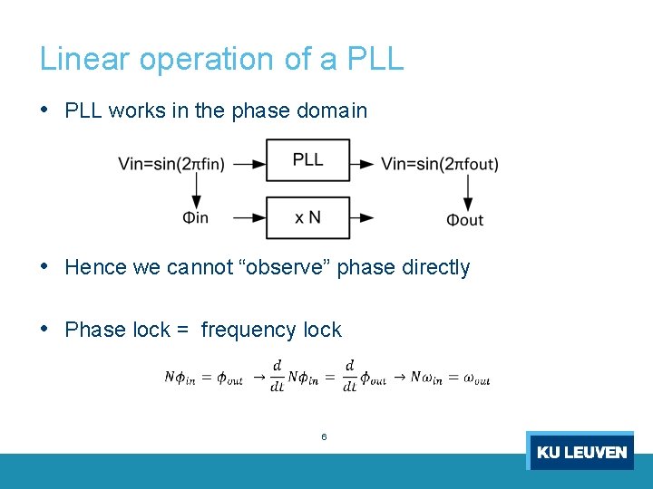Linear operation of a PLL • PLL works in the phase domain • Hence