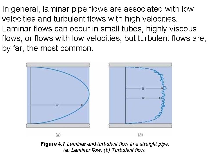 In general, laminar pipe flows are associated with low velocities and turbulent flows with