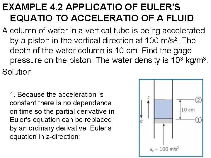 EXAMPLE 4. 2 APPLICATIO OF EULER'S EQUATIO TO ACCELERATIO OF A FLUID A column