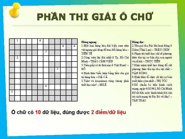 PHẦN THI GIẢI Ô CHỮ 1 6 8 9 7 2 3 4 5