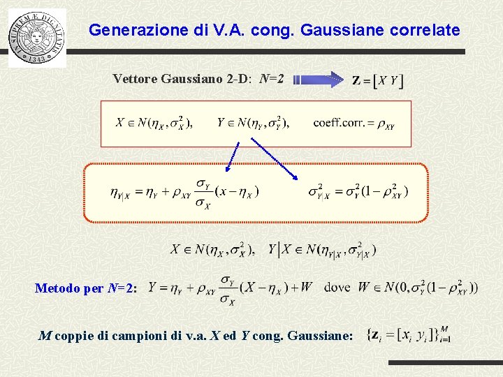 Generazione di V. A. cong. Gaussiane correlate Vettore Gaussiano 2 -D: N=2 Metodo per