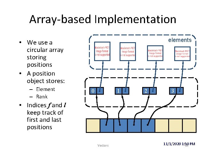 Array-based Implementation elements • We use a circular array storing positions • A position