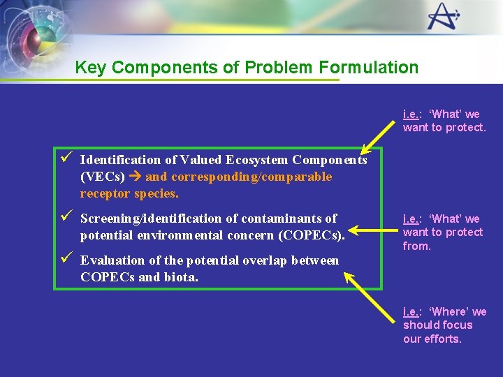 Key Components of Problem Formulation i. e. : ‘What’ we want to protect. ü