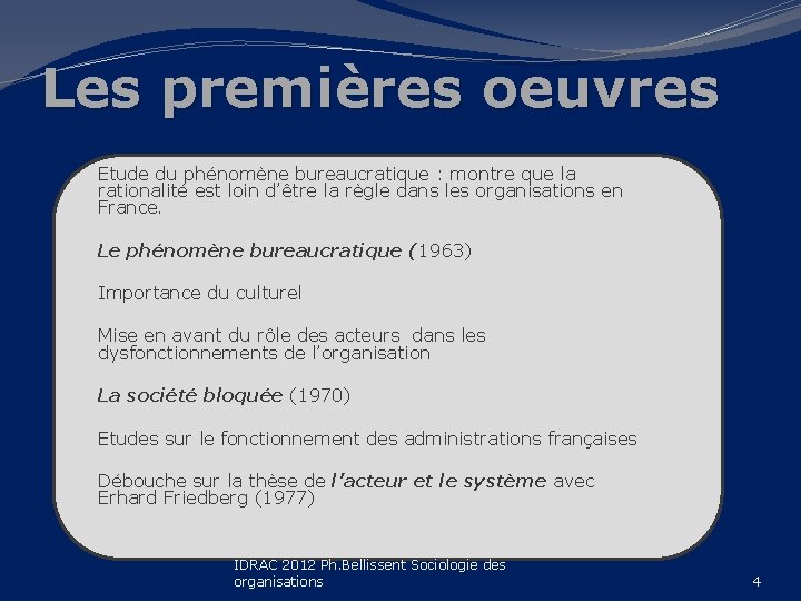 Les premières oeuvres Etude du phénomène bureaucratique : montre que la rationalité est loin