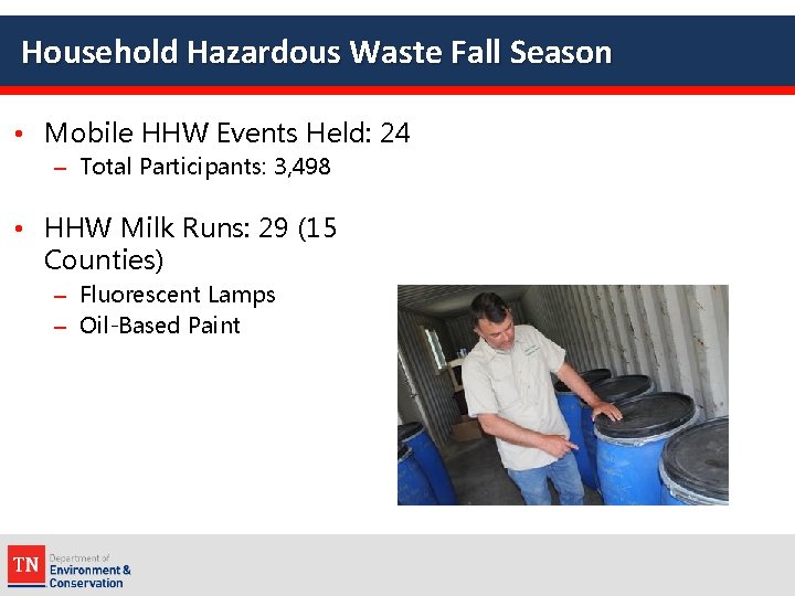 Household Hazardous Waste Fall Season • Mobile HHW Events Held: 24 – Total Participants: