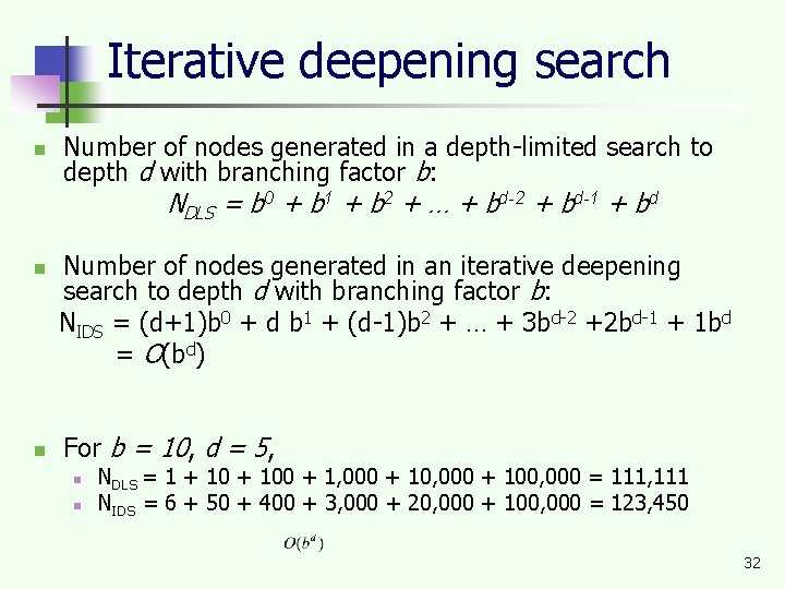 Iterative deepening search n Number of nodes generated in a depth-limited search to depth