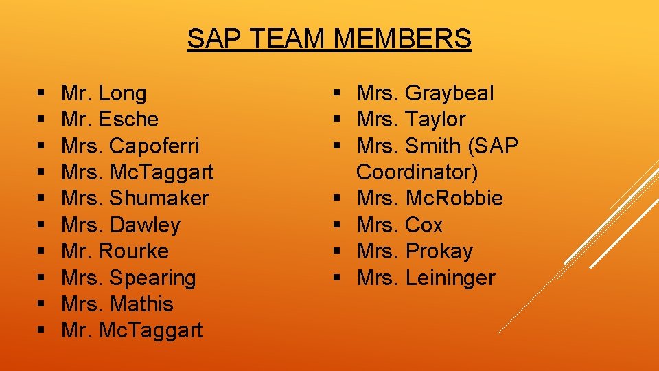 SAP TEAM MEMBERS § § § § § Mr. Long Mr. Esche Mrs. Capoferri