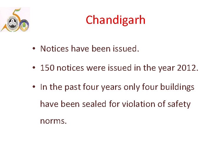 Chandigarh • Notices have been issued. • 150 notices were issued in the year