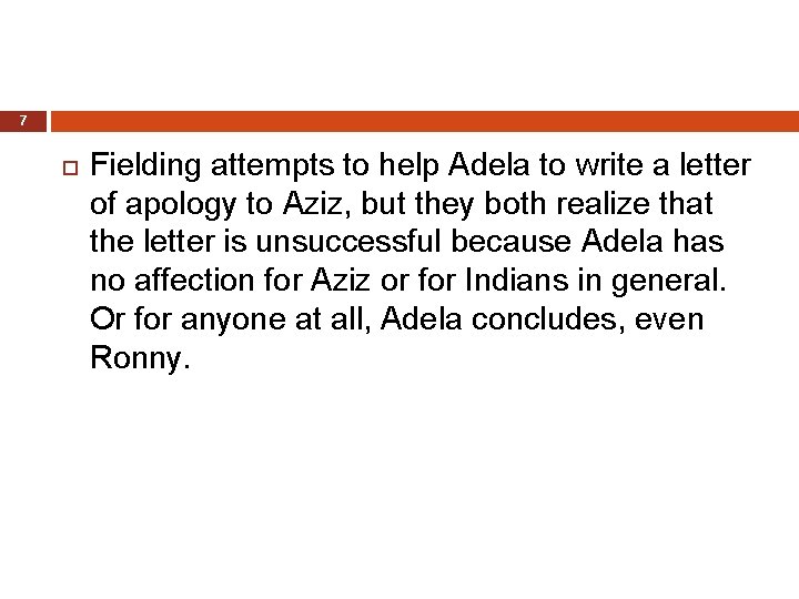 7 Fielding attempts to help Adela to write a letter of apology to Aziz,