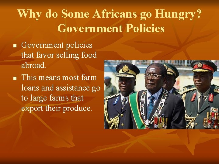 Why do Some Africans go Hungry? Government Policies n n Government policies that favor