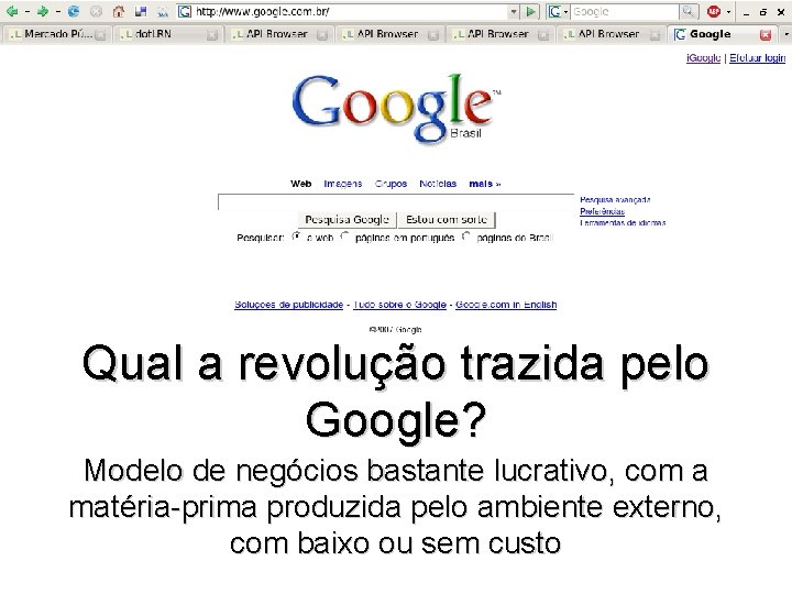 1010101 1010101 Qual a revolução trazida pelo Google? Modelo de negócios bastante lucrativo, com