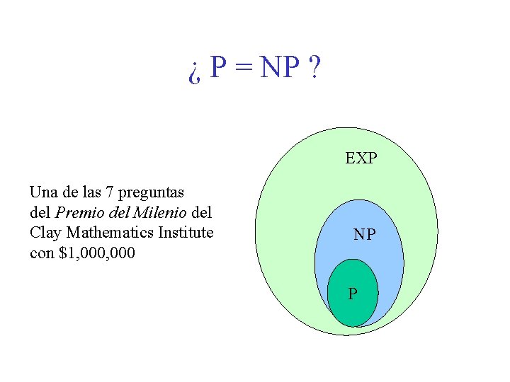 ¿ P = NP ? EXP Una de las 7 preguntas del Premio del