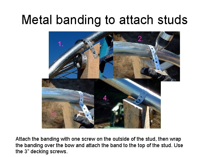 Metal banding to attach studs 2. 1. 4. 3. Attach the banding with one