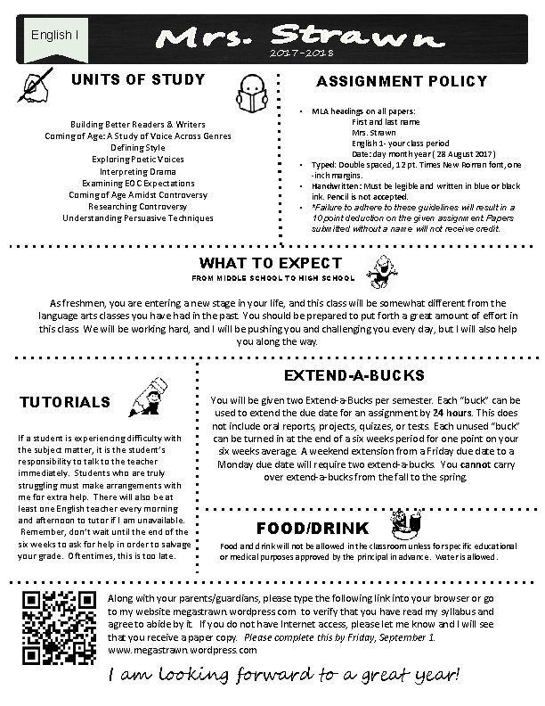 English I 2017 -2018 UNITS OF STUDY ASSIGNMENT POLICY Building Better Readers & Writers