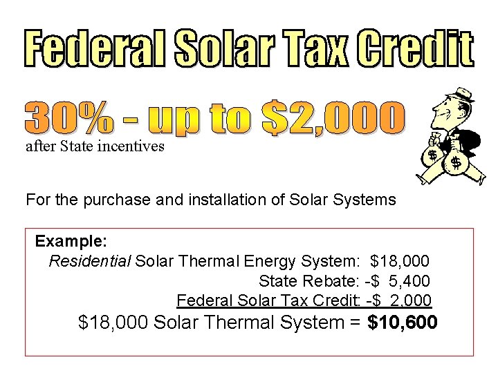after State incentives For the purchase and installation of Solar Systems Example: Residential Solar