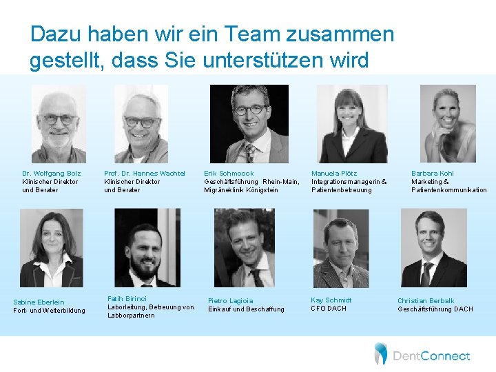 Dazu haben wir ein Team zusammen gestellt, dass Sie unterstützen wird Dr. Wolfgang Bolz