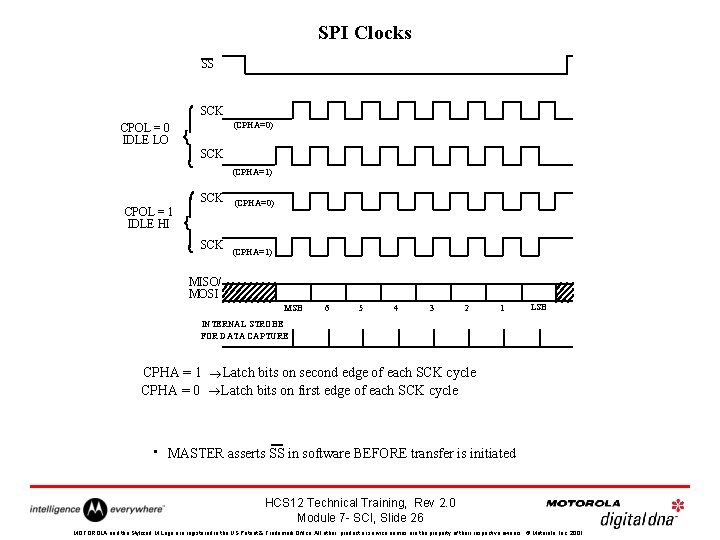 SPI Clocks SS SCK (CPHA=0) CPOL = 0 IDLE LO SCK (CPHA=1) SCK CPOL