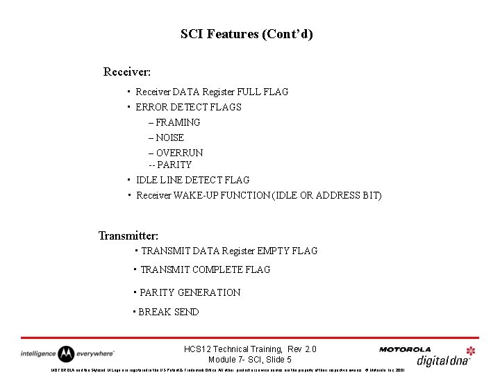 SCI Features (Cont’d) Receiver: • Receiver DATA Register FULL FLAG • ERROR DETECT FLAGS