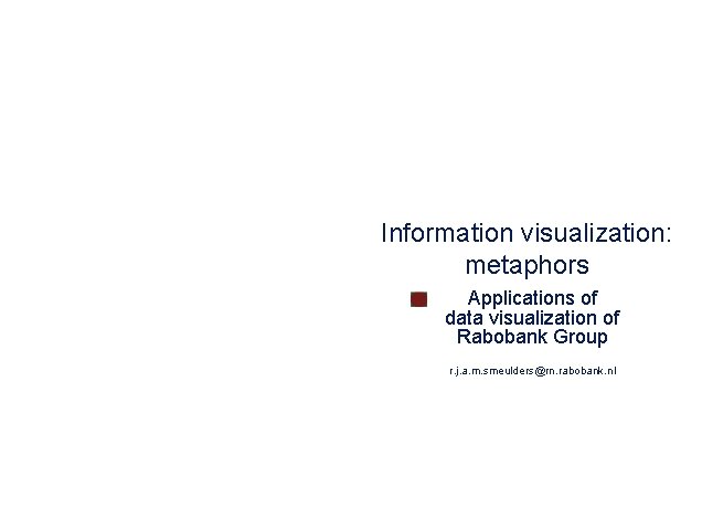 Information visualization: March 1 ste 2005 metaphors Ruud Smeulders Applications of data visualization of