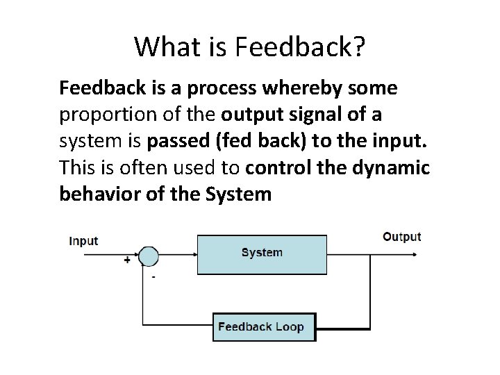 What is Feedback? Feedback is a process whereby some proportion of the output signal