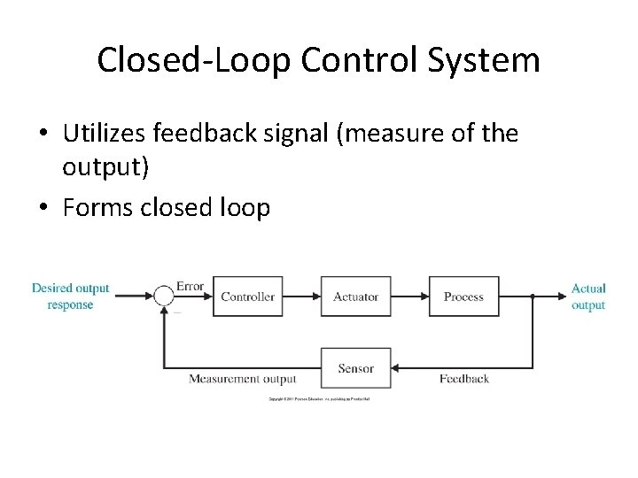 Closed-Loop Control System • Utilizes feedback signal (measure of the output) • Forms closed