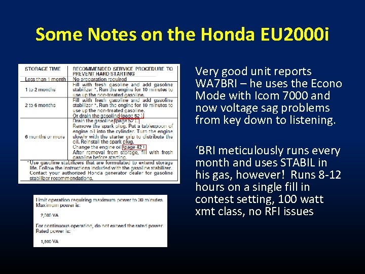Some Notes on the Honda EU 2000 i Very good unit reports WA 7