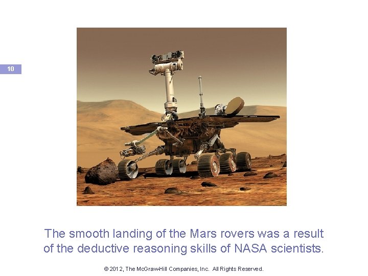 10 The smooth landing of the Mars rovers was a result of the deductive