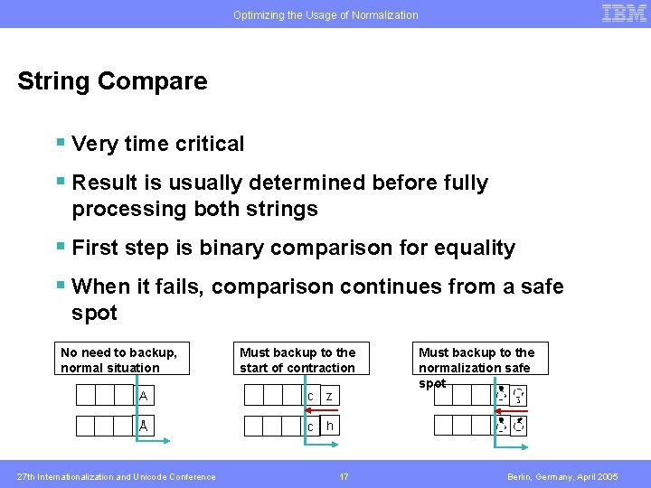 Optimizing the Usage of Normalization String Compare § Very time critical § Result is