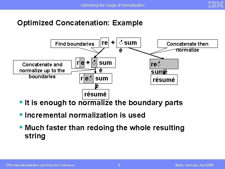 Optimizing the Usage of Normalization Optimized Concatenation: Example Find boundaries re + sum é