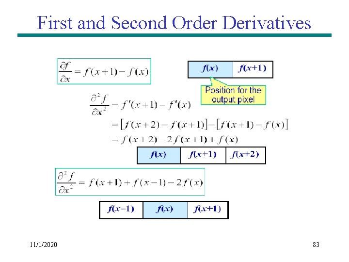 First and Second Order Derivatives 11/1/2020 83 First and Second Order Derivatives 11/1/2020 83