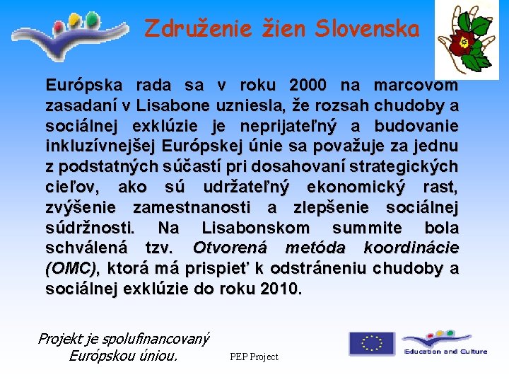 Združenie žien Slovenska Európska rada sa v roku 2000 na marcovom zasadaní v Lisabone