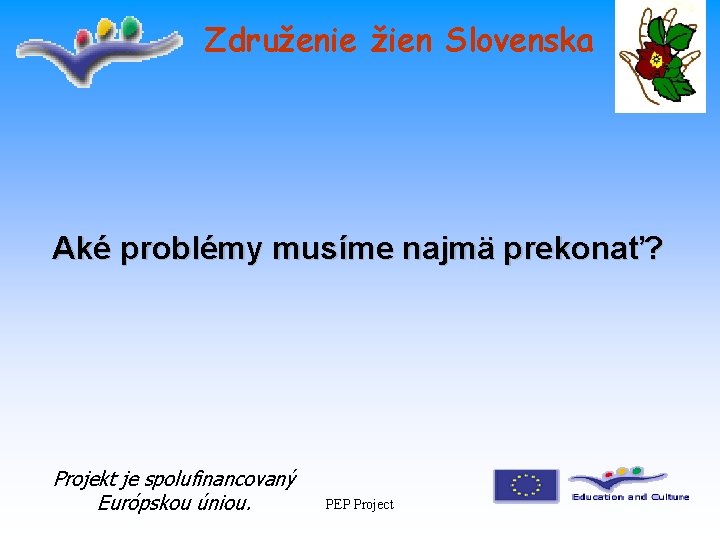 Združenie žien Slovenska Aké problémy musíme najmä prekonať? Projekt je spolufinancovaný Európskou úniou. PEP