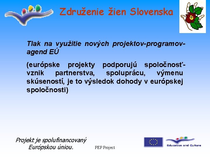 Združenie žien Slovenska Tlak na využitie nových projektov-programovagend EÚ (európske projekty podporujú spoločnosťvznik partnerstva,