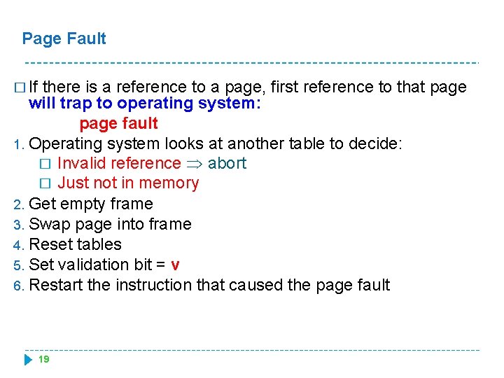Page Fault � If there is a reference to a page, first reference to