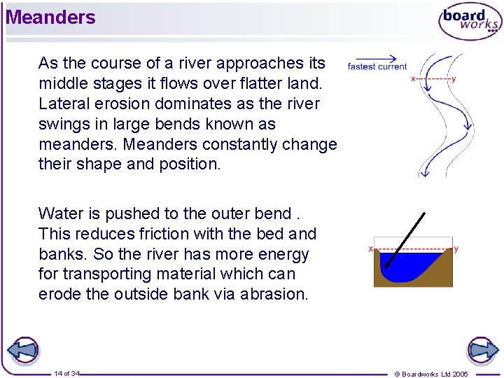 Meanders As the course of a river approaches its middle stages it flows over