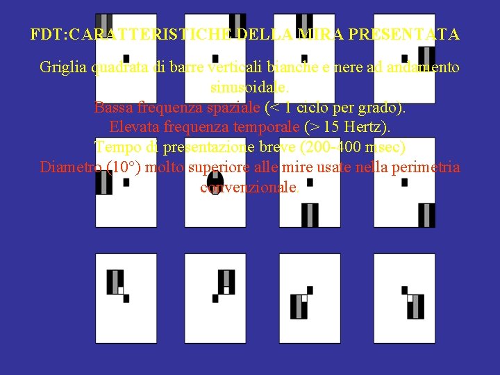 FDT: CARATTERISTICHE DELLA MIRA PRESENTATA Griglia quadrata di barre verticali bianche e nere ad