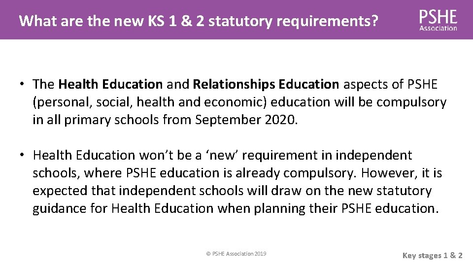 What are the new KS 1 & 2 statutory requirements? • The Health Education
