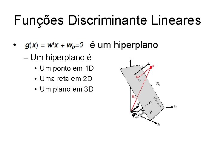 Funções Discriminante Lineares • é um hiperplano – Um hiperplano é • Um ponto