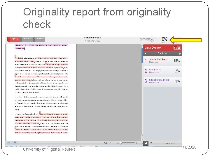 Originality report from originality check Workshop for postgraduate students of University of Nigeria, Nsukka