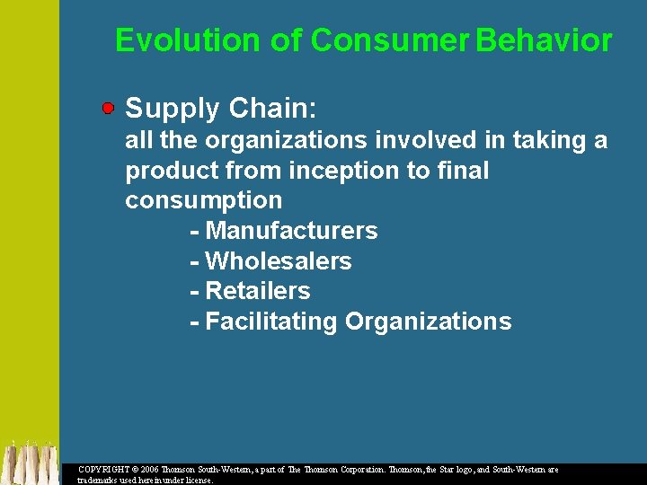 Evolution of Consumer Behavior Supply Chain: all the organizations involved in taking a product