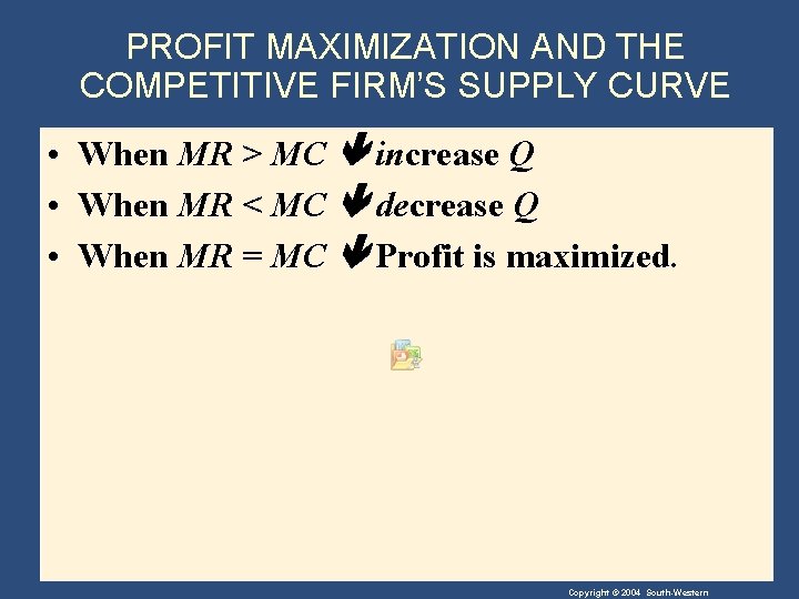 PROFIT MAXIMIZATION AND THE COMPETITIVE FIRM’S SUPPLY CURVE • When MR > MC increase