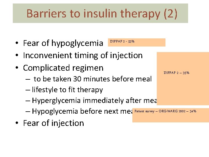  Barriers to insulin therapy (2) • Fear of hypoglycemia DIPPAP 2 - 53%
