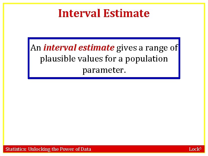 Interval Estimate An interval estimate gives a range of plausible values for a population