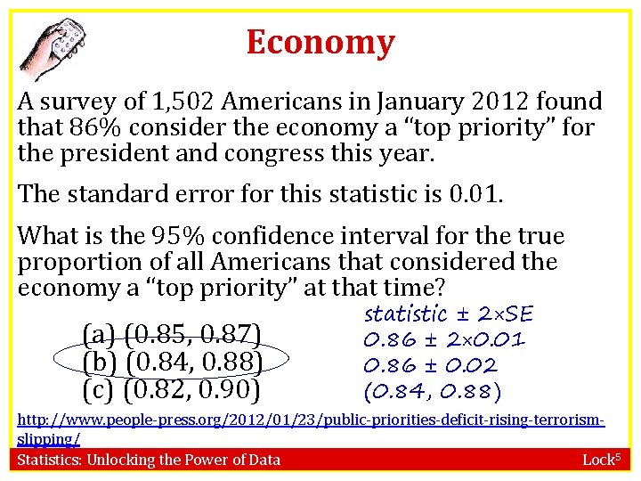 Economy A survey of 1, 502 Americans in January 2012 found that 86% consider