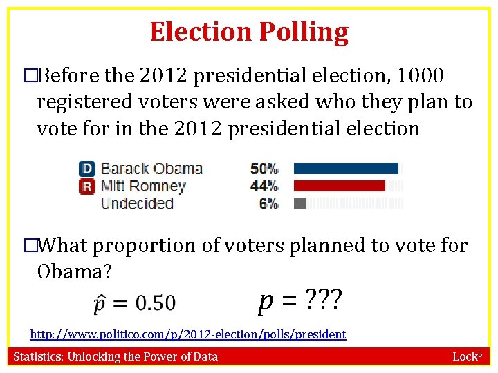 Election Polling �Before the 2012 presidential election, 1000 registered voters were asked who they