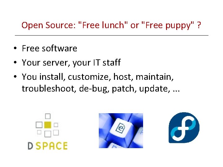 Open Source: "Free lunch" or "Free puppy" ? • Free software • Your server,